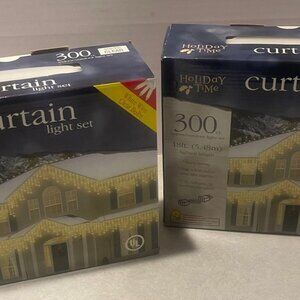 Holiday Time Curtain Clear Light Set - 300 Count Indoor/Outdoor 18 FT New 2boxes